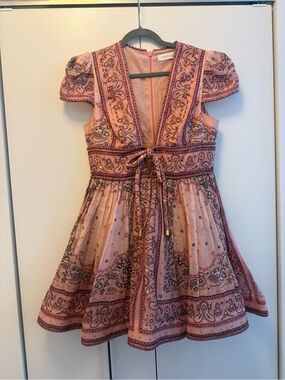 Zimmermann Pink Paisley Tie-Front Mini Dress